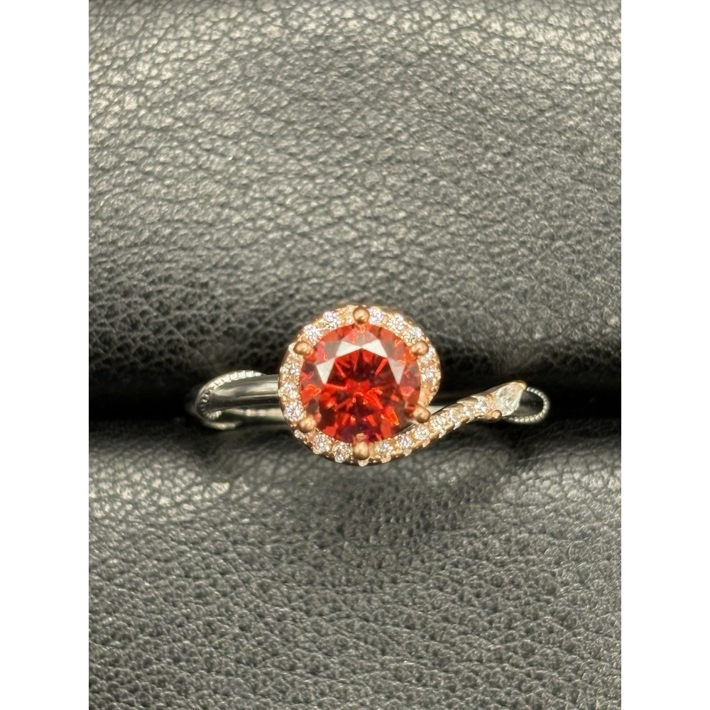 New Condition Sterling Silver Rose Accent Moissanite Ring Size 6.75 GRA G14
